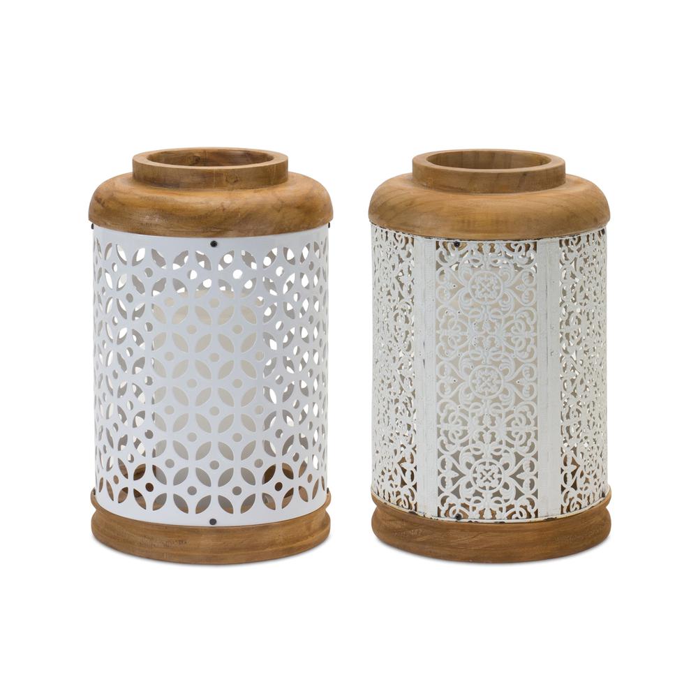 Lantern (Set of 2) 10.25"H Wood/Metal