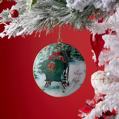 Sleigh Ride Disc Ornament (Set of 6) 6"H Iron