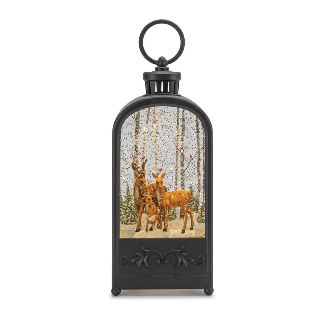 LED Snow Globe w/Deer & Trees 9.5"H Plastic