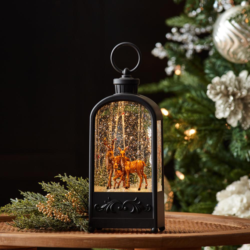 LED Snow Globe w/Deer & Trees 9.5"H Plastic
