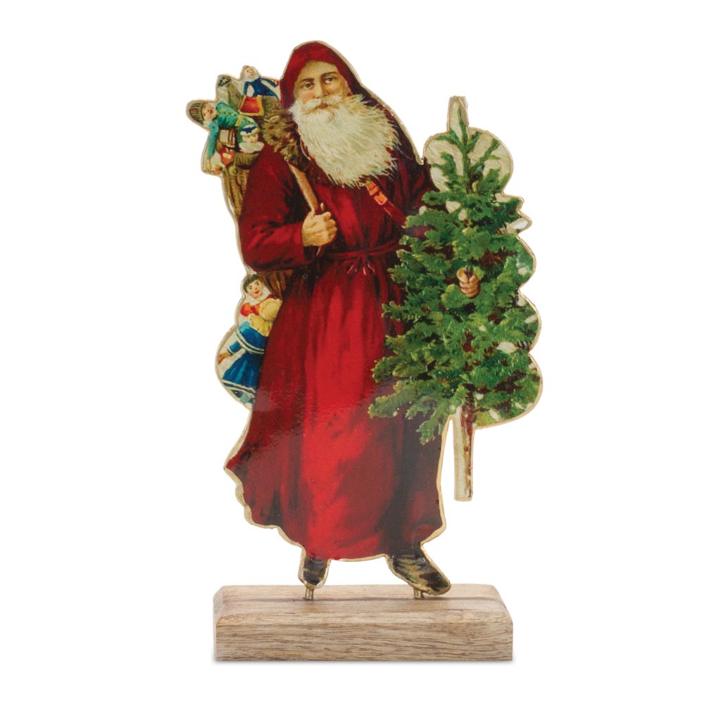 Vintage Santa on Base 8"H Iron/Wood