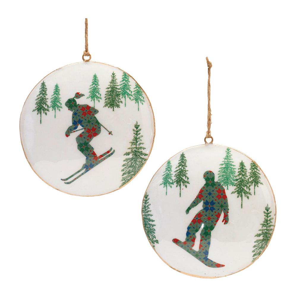 Ski and Snowboard Disc Ornament (Set of 6) 6"H Iron