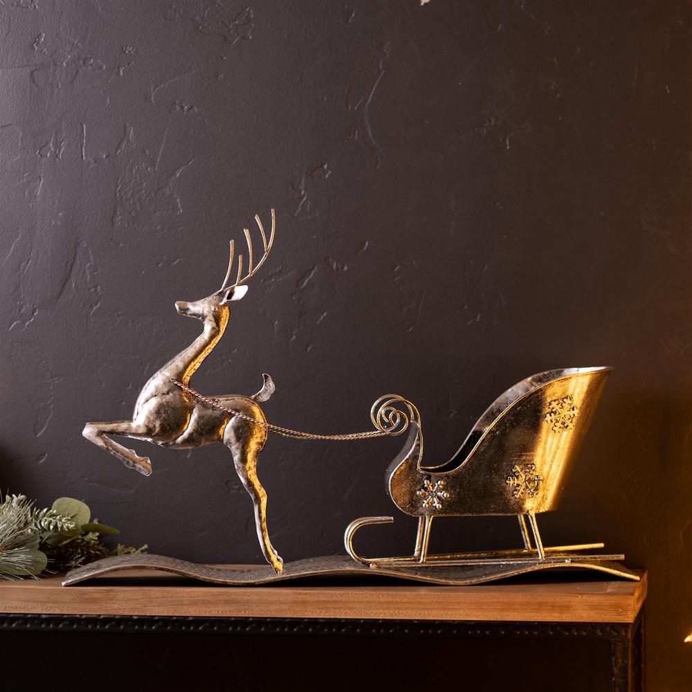 Reindeer w/Sleigh 25.5"L x 17"H Iron