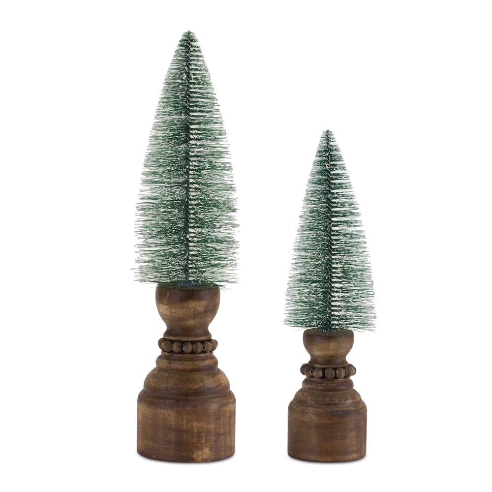 Mini Tree on Pedestal (Set of 2) 11.5"H, 14.5"H Plastic/Wood