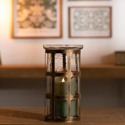 Candle Holder 5"D x 9.5"H Iron/Glass