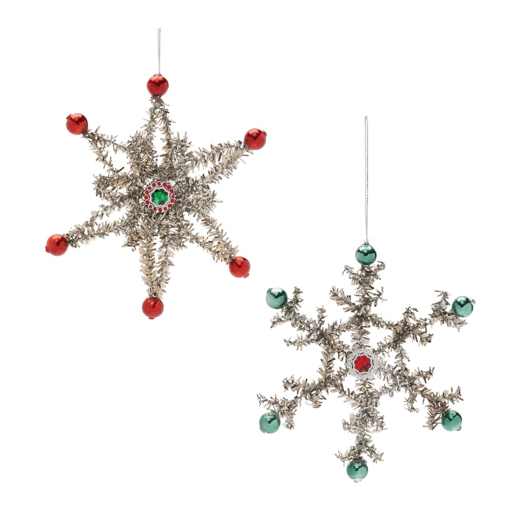 Jeweled Tinsel Snowflake Ornament (Set of 12)