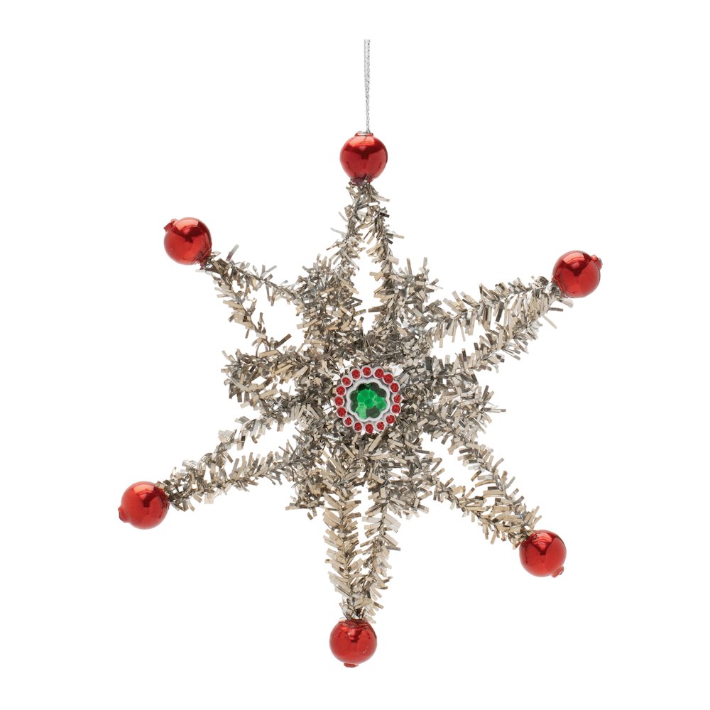 Jeweled Tinsel Snowflake Ornament (Set of 12)