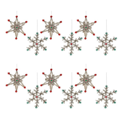 Jeweled Tinsel Snowflake Ornament (Set of 12)