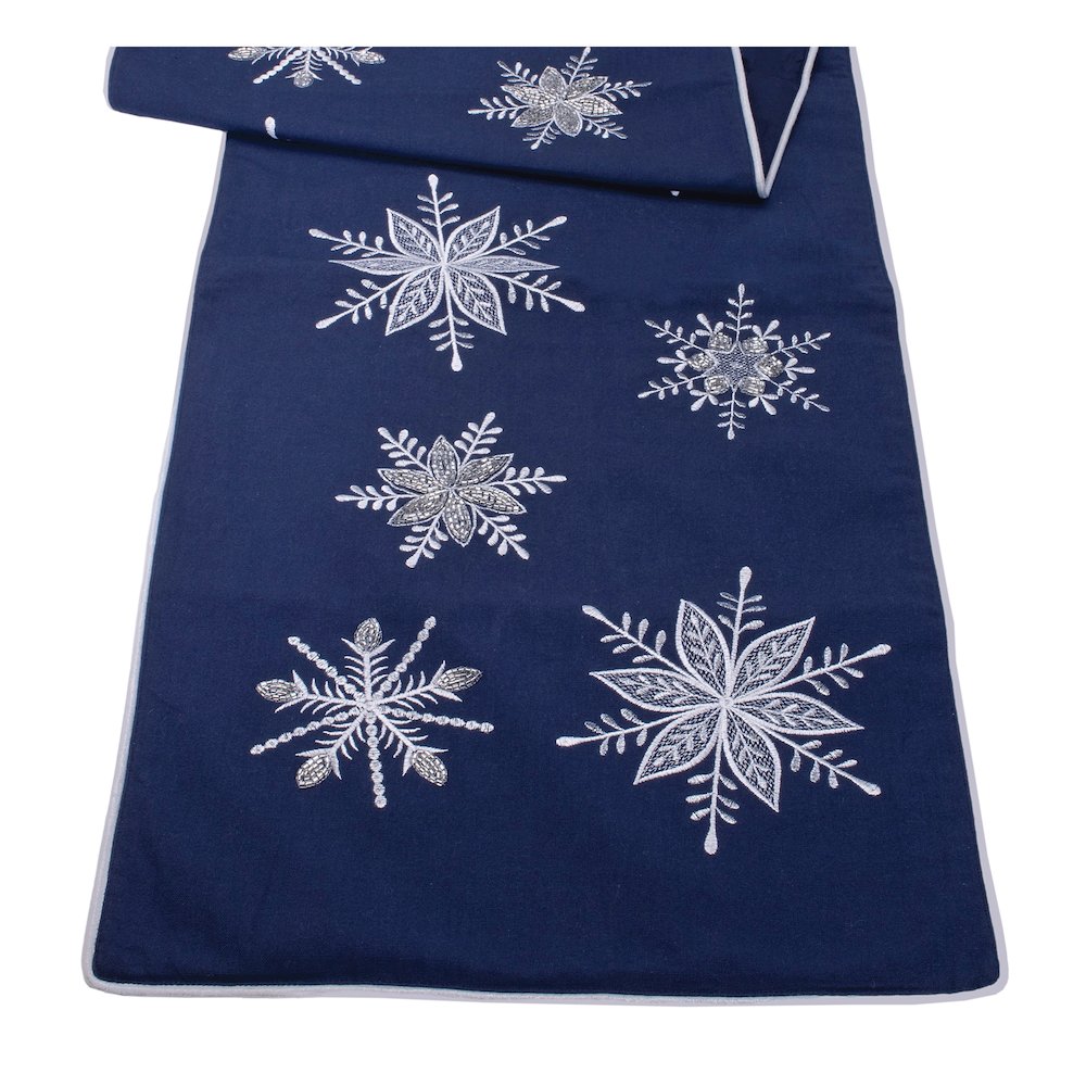 Embroidered Snowflake Table Runner 72"L