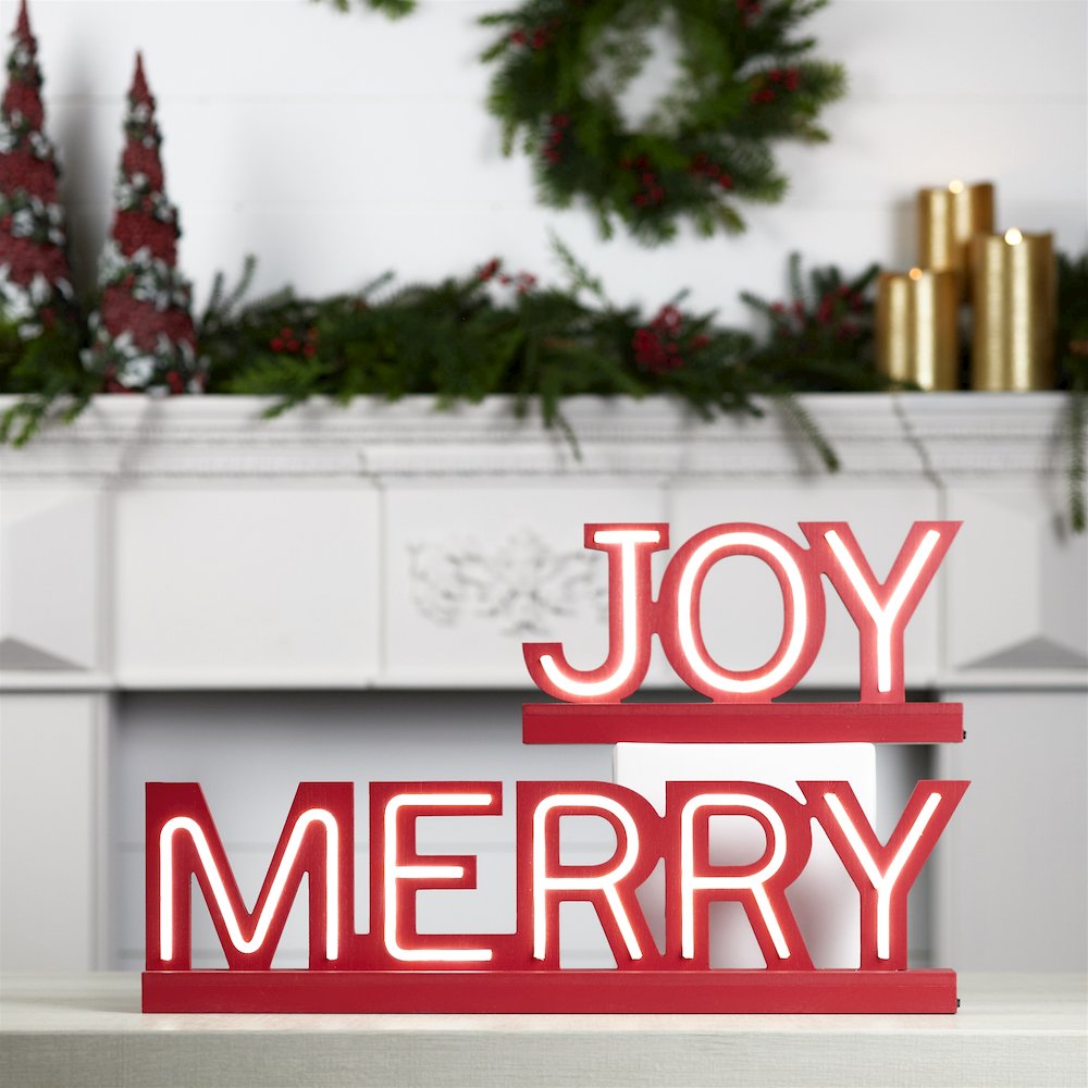 LED Joy and Merry Tabletop Sign (Set of 2)
