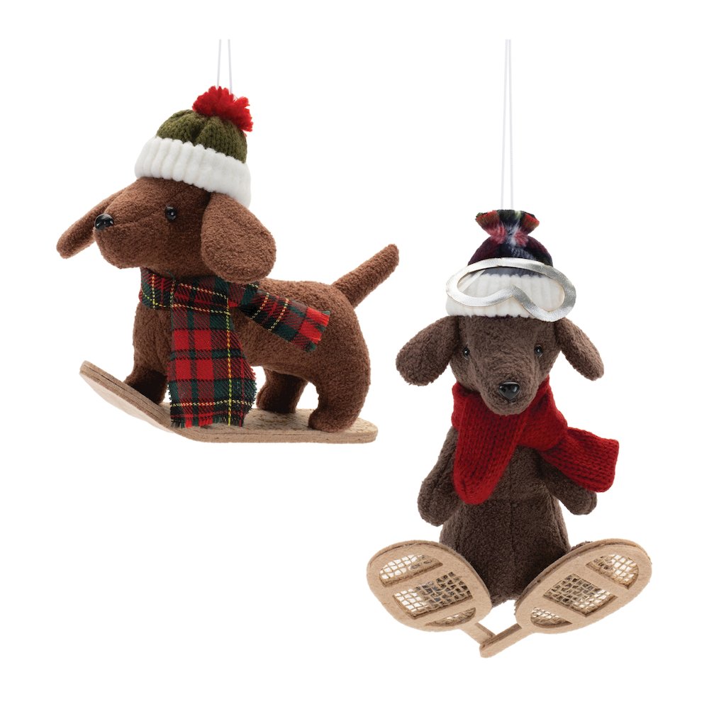 Plush Ski and Snowboard Dog Ornament (Set of 6)