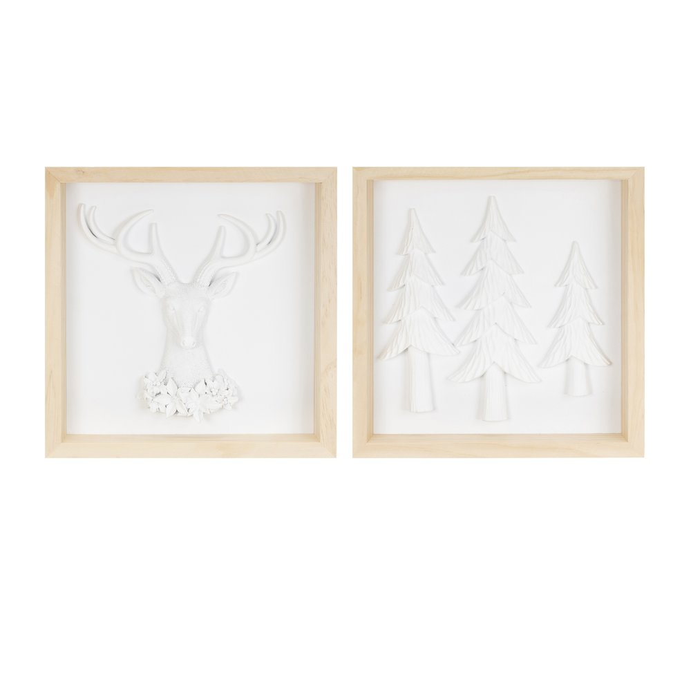 Framed Holiday Deer and Tree Artwork (Set of 2)
