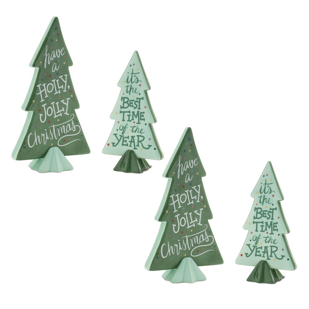Ceramic Christmas Sentiment Pine Tree (Set of 4)