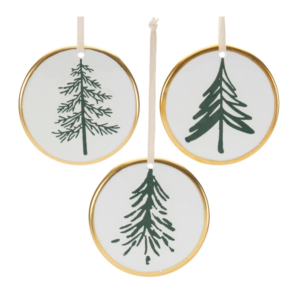 Ceramic Pine Tree Disc Ornament (Set of 12)