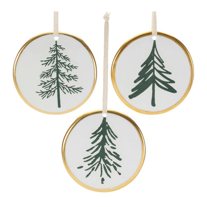 Ceramic Pine Tree Disc Ornament (Set of 12)