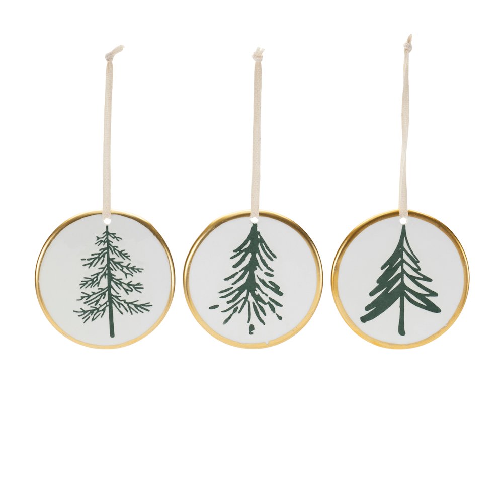 Ceramic Pine Tree Disc Ornament (Set of 12)