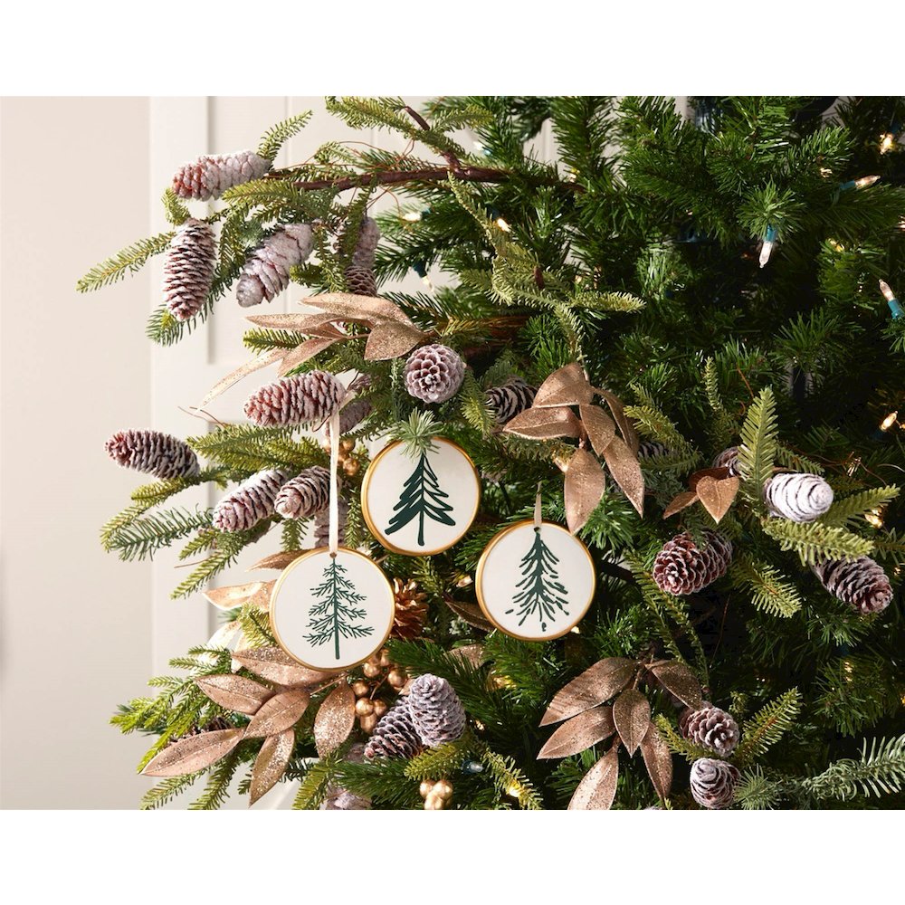 Ceramic Pine Tree Disc Ornament (Set of 12)