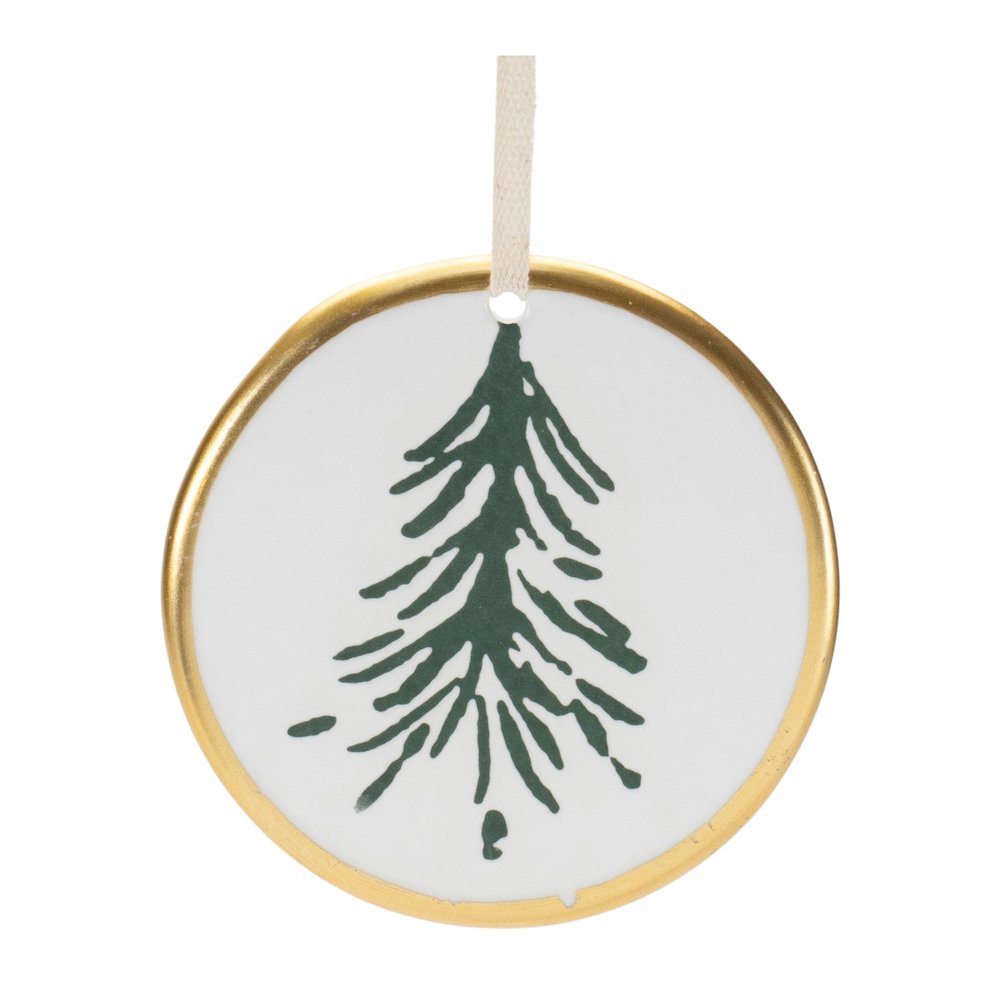 Ceramic Pine Tree Disc Ornament (Set of 12)