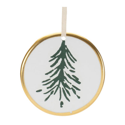 Ceramic Pine Tree Disc Ornament (Set of 12)