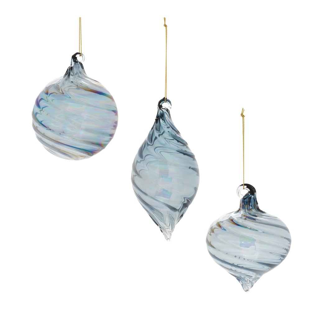 Iridescent Swirl Glass Ornament (Set of 12)
