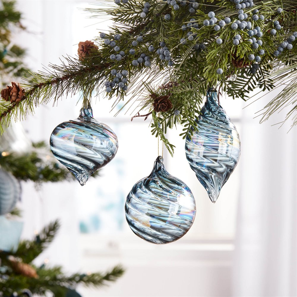 Iridescent Swirl Glass Ornament (Set of 12)