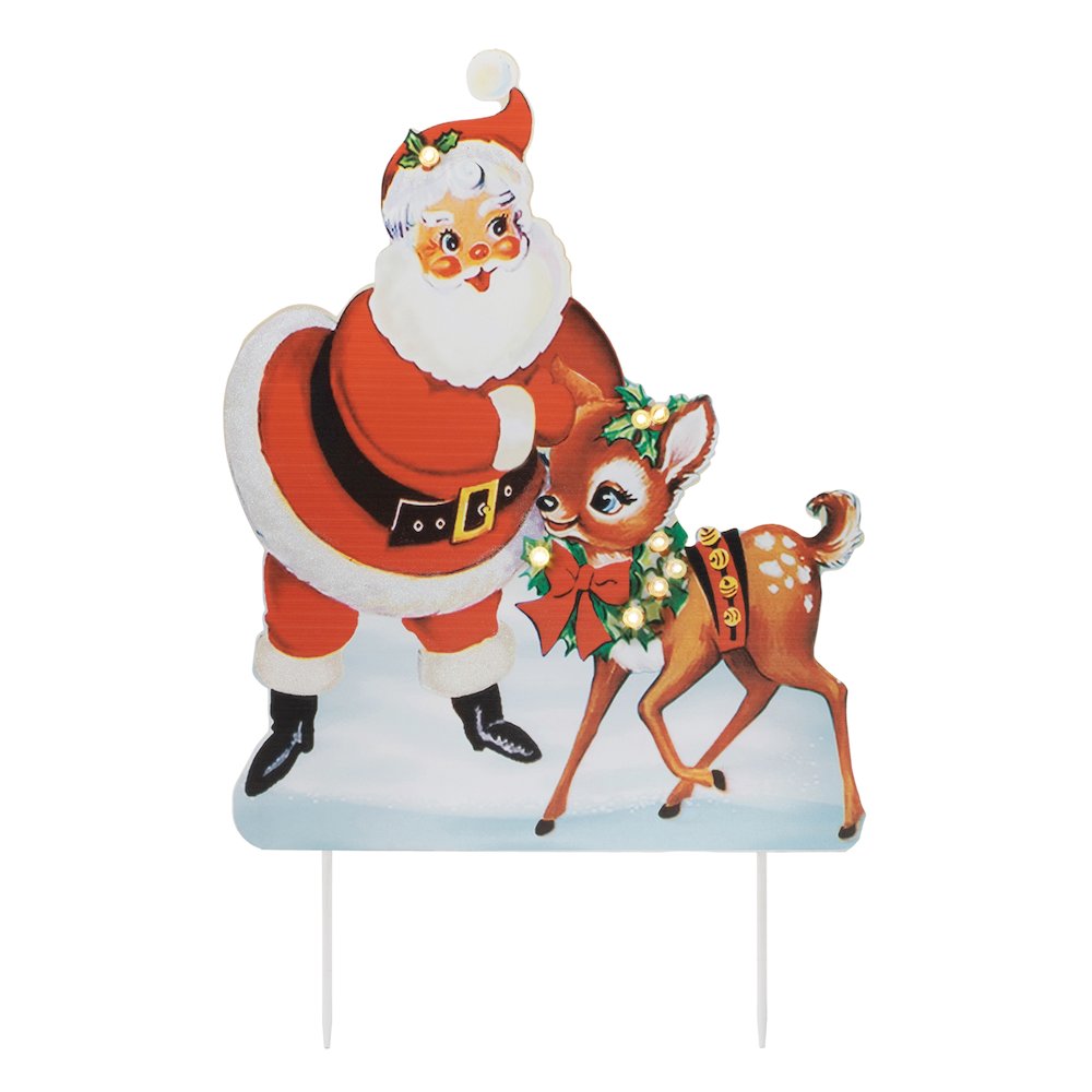 Nostalgic Santa with Deer LED Display 24"H