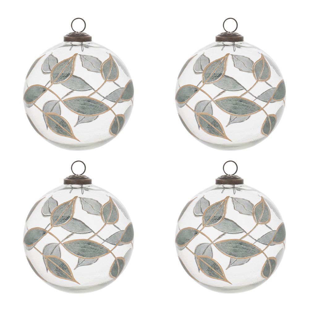 Leaf Etched Ball Ornament (Set of 4)