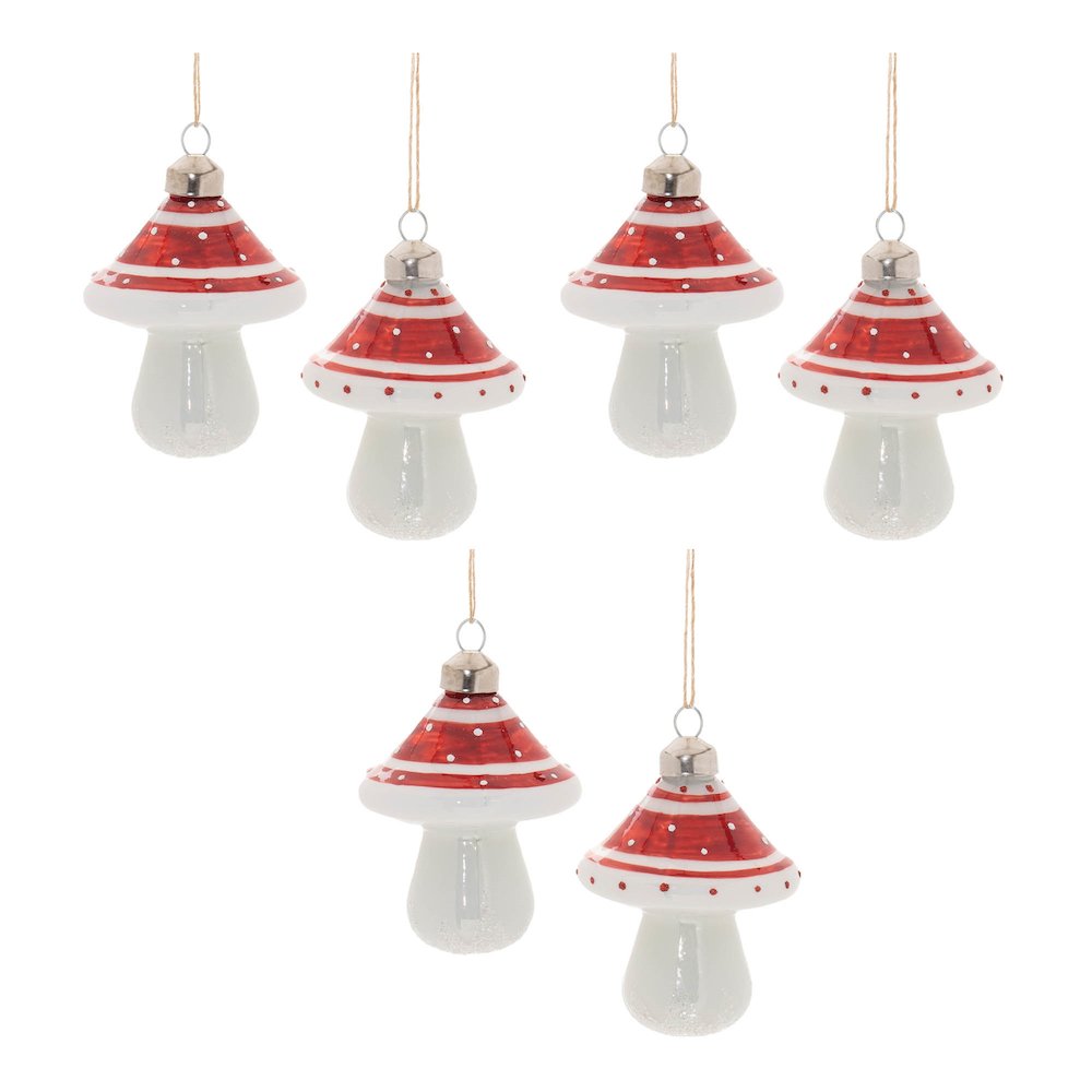 Glittered Glass Mushroom Ornament (Set of 6)