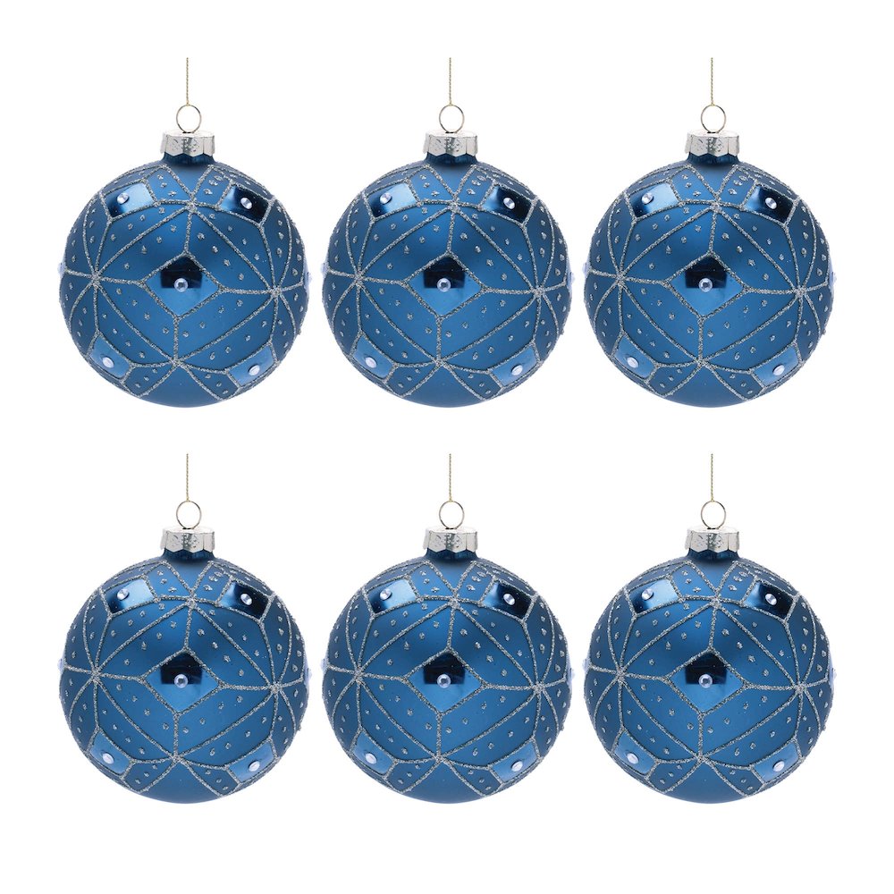 Geometric Glittered Glass Ball Ornament (Set of 6)