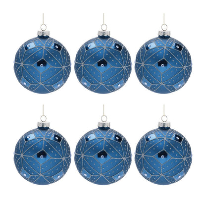 Geometric Glittered Glass Ball Ornament (Set of 6)