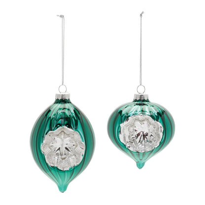 Green Glass Reflector Ornaments – Set of 12
