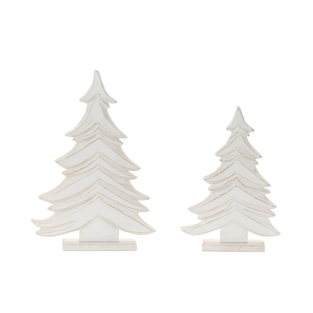 Carved Wood Pine Tree (Set of 2)