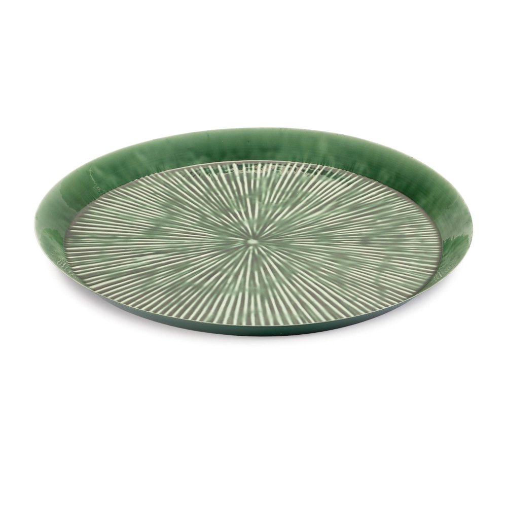 Round Etched Metal Tray 13.5"D