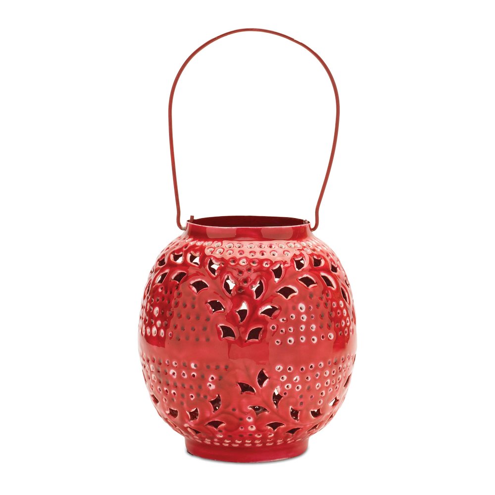 Punched Metal Candle Lantern 8"H