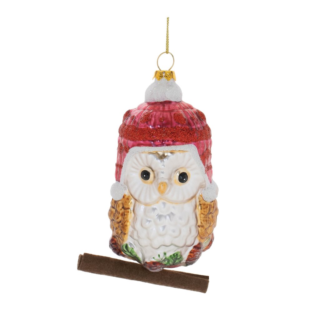 Glittered Glass Owl Ornament (Set of 12)