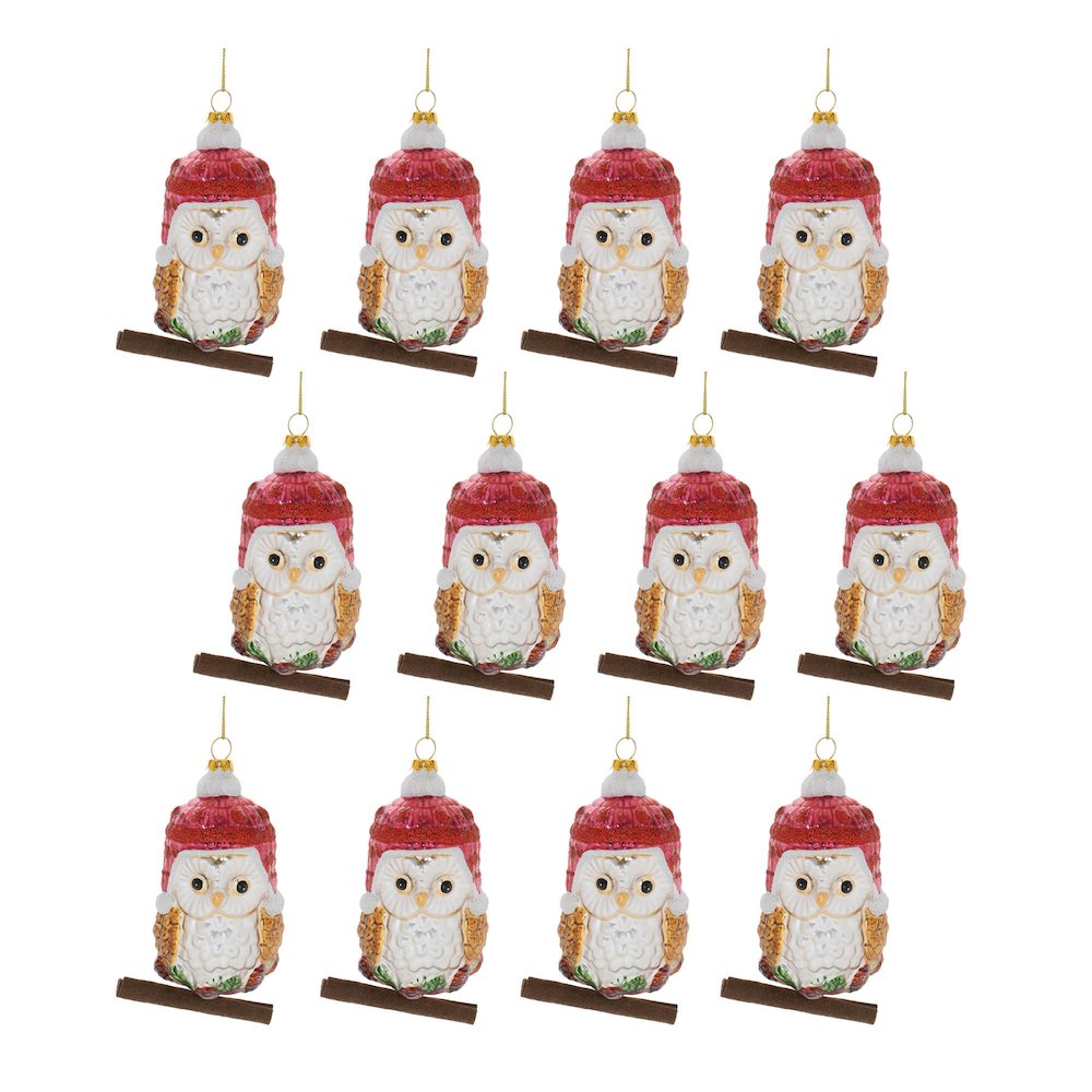 Glittered Glass Owl Ornament (Set of 12)