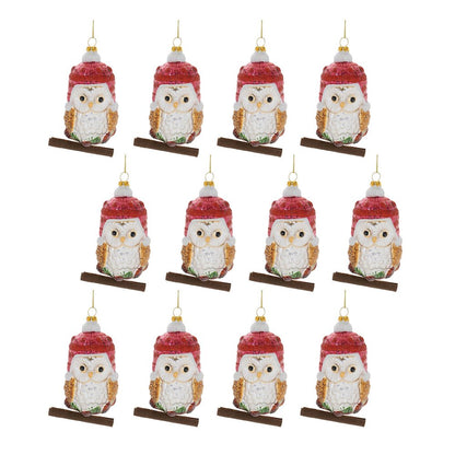 Glittered Glass Owl Ornament (Set of 12)