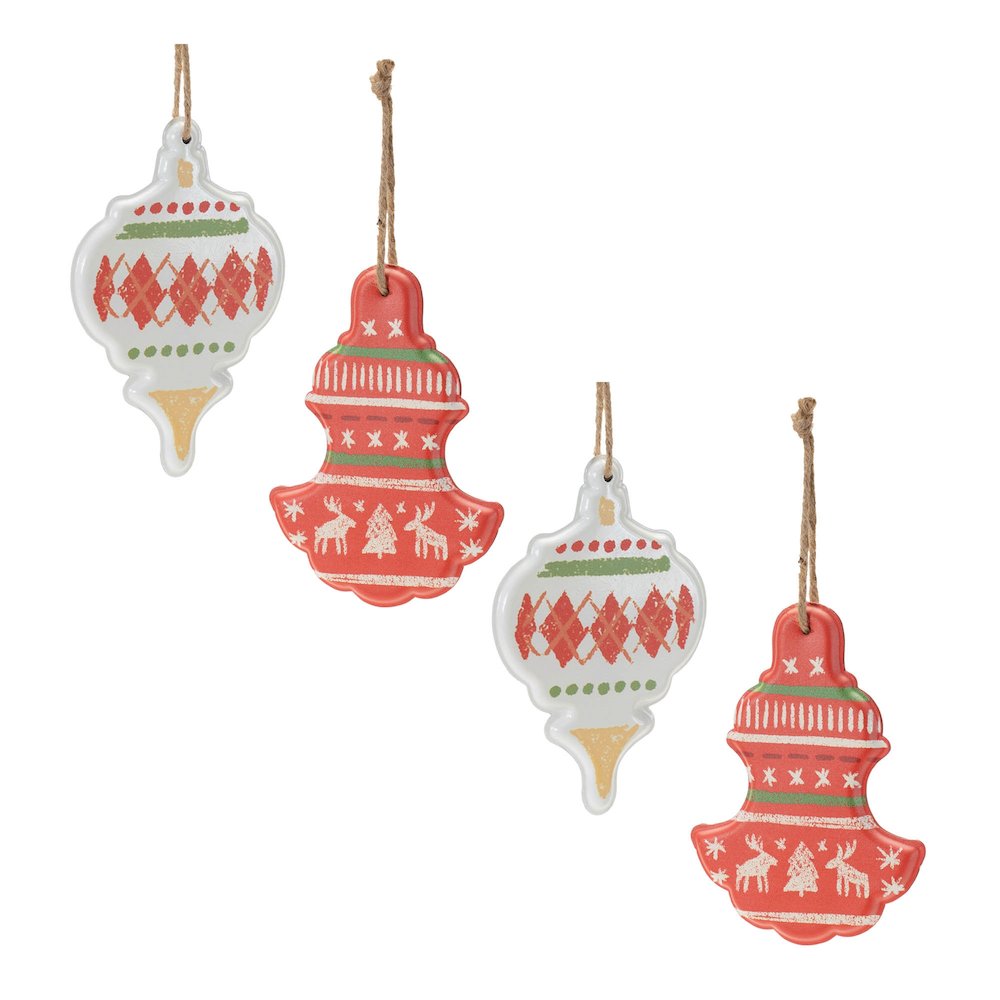 Metal Ornament with Nordic Pattern (Set of 4)
