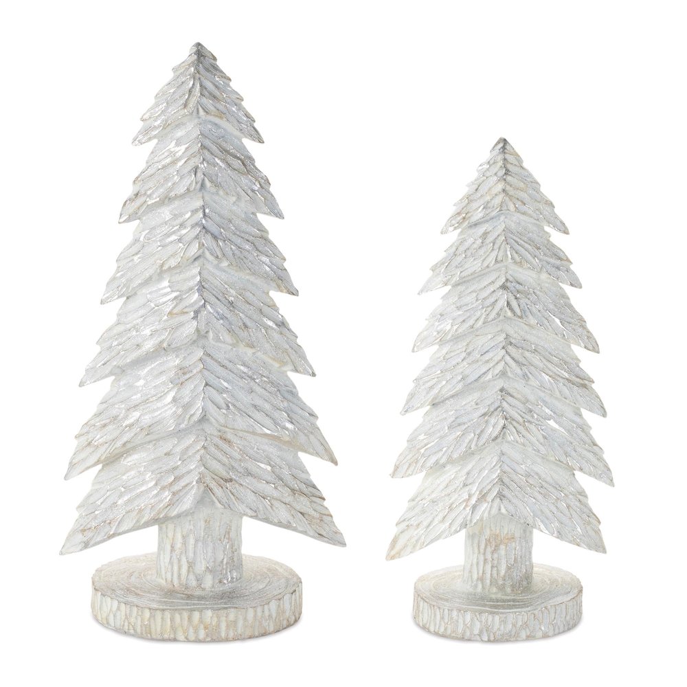 White Christmas Tabletop Trees (Set of 2)