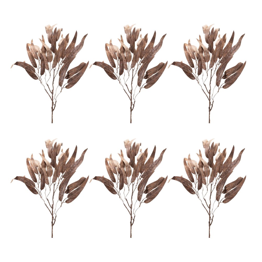 Glittered Long Leaf Eucalyptus Spray (Set of 6)