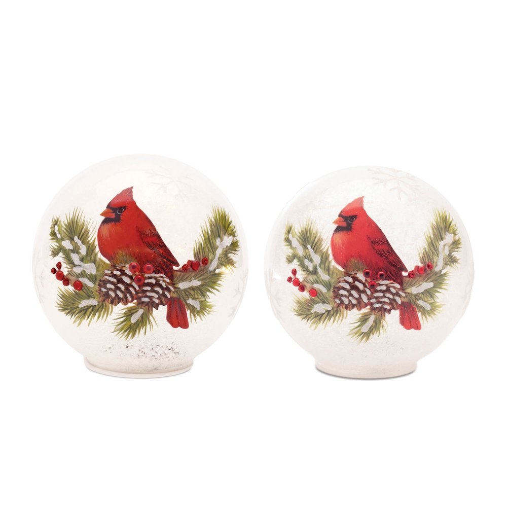 LED Cardinal Pine Globe (Set of 2)