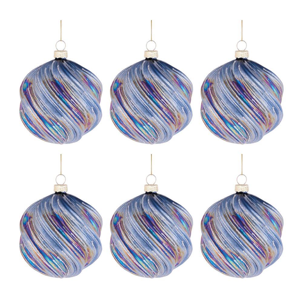Iridescent Swirled Glass Ornament (Set of 6)