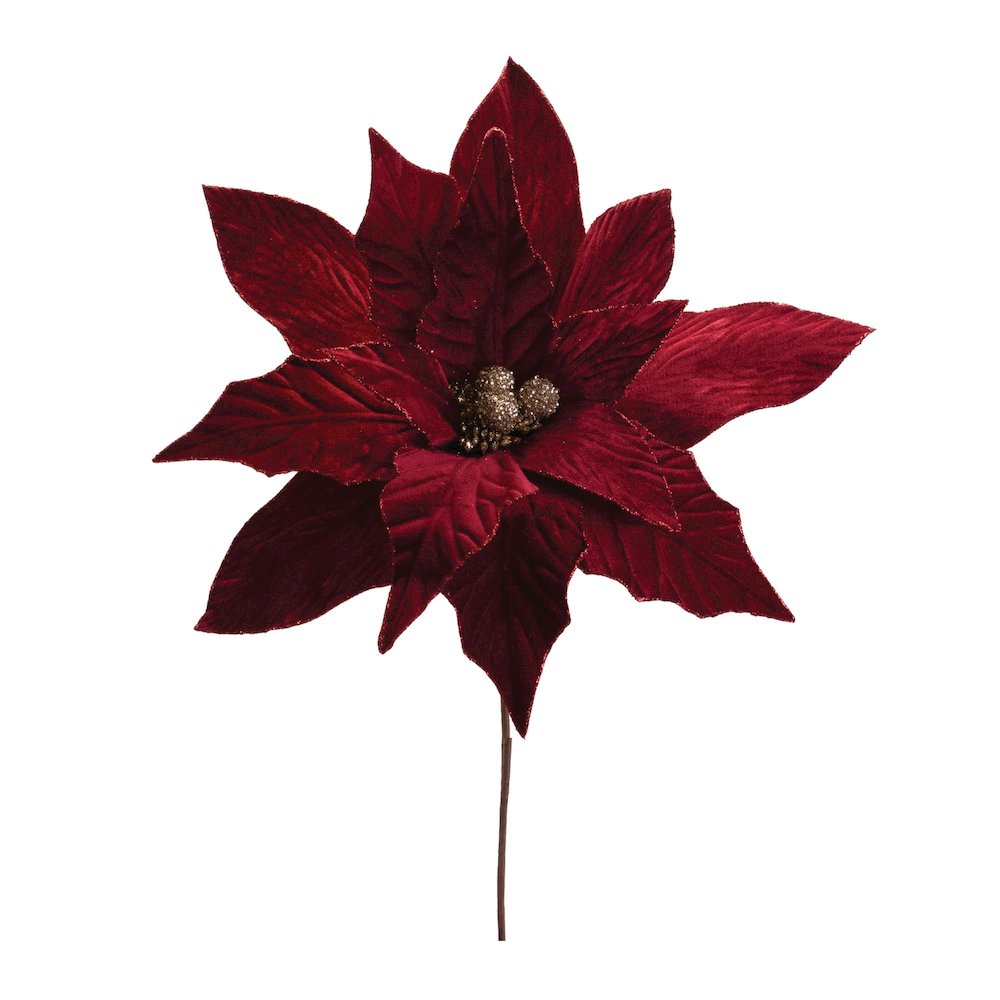 Glittered Poinsettia Flower Stem (Set of 6)