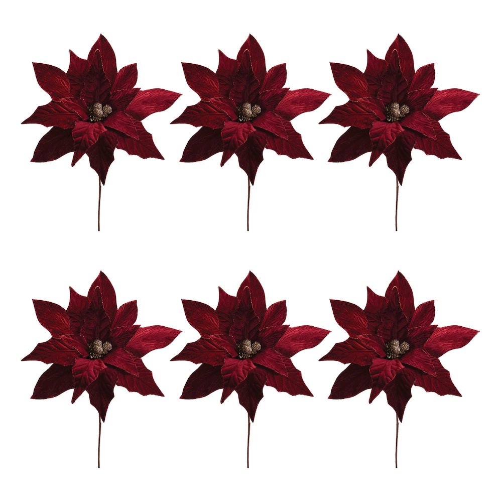 Glittered Poinsettia Flower Stem (Set of 6)