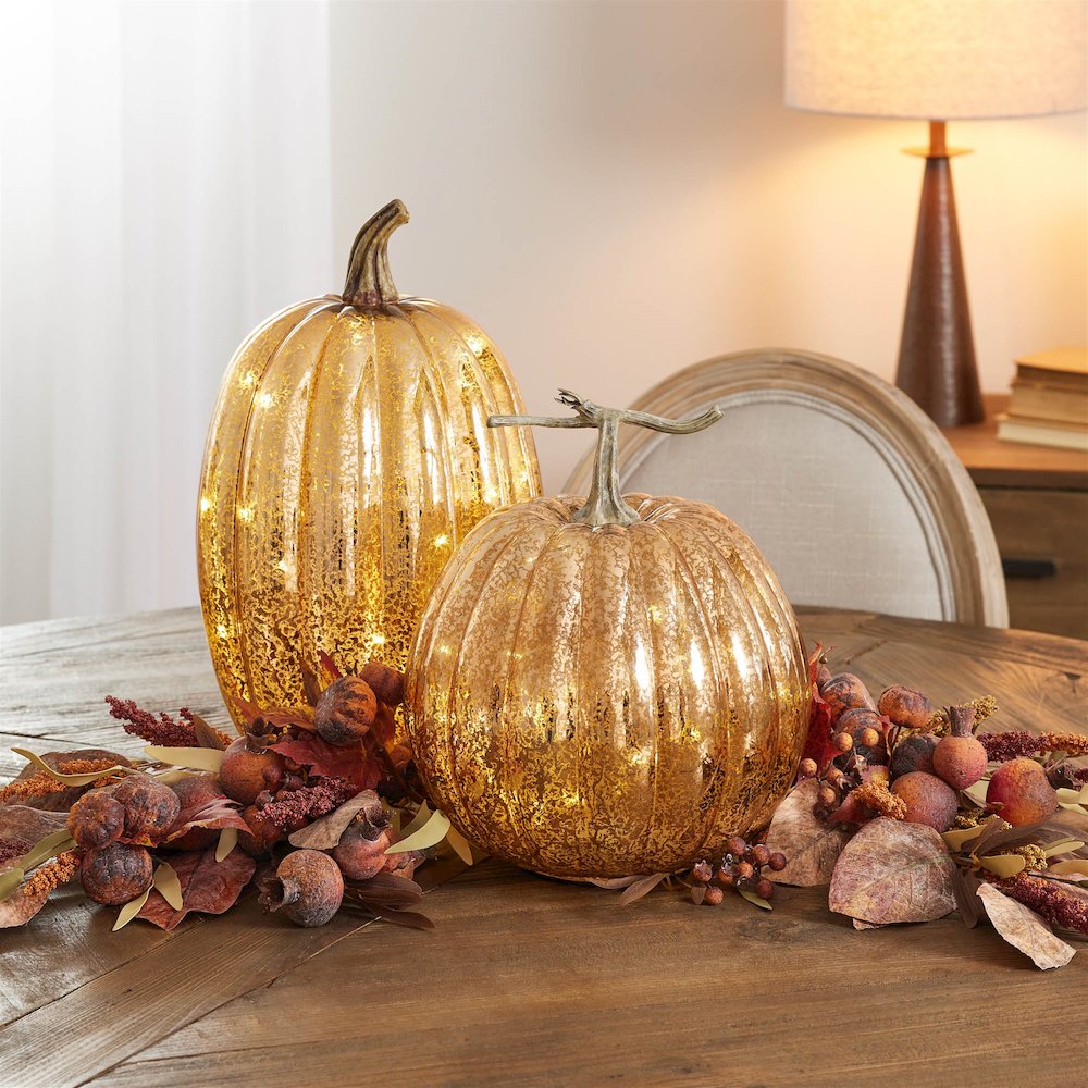 LED Mercury Glass Pumpkin Decor (Set of 2)