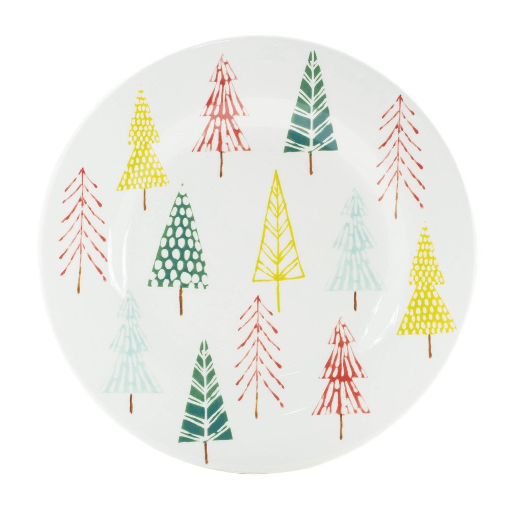 Ceramic Pine Tree Print Plate (Set of 4)
