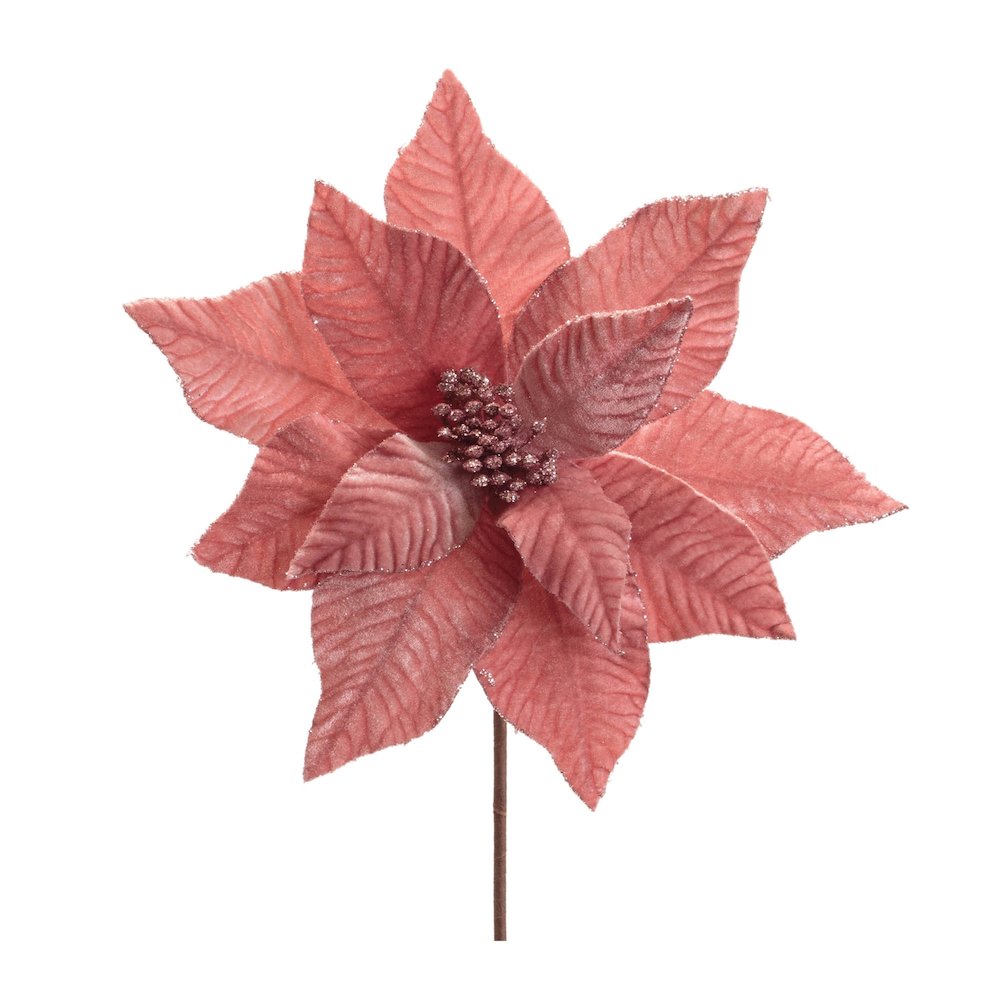 Glittered Poinsettia Flower Stem (Set of 6)