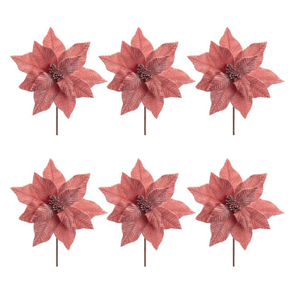 Glittered Poinsettia Flower Stem (Set of 6)