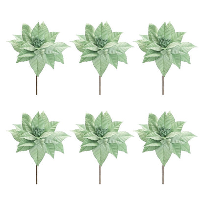 Glittered Poinsettia Flower Stem (Set of 6)