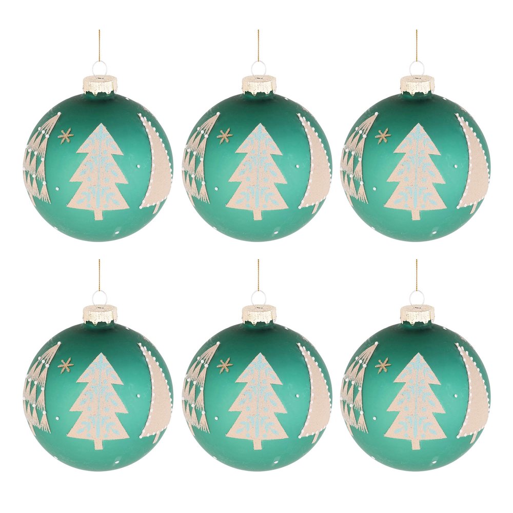 Beaded Pine Tree Ball Ornament (Set of 6)